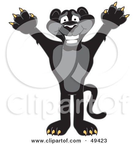 Royalty-Free (RF) Clipart Illustration of a Black Jaguar Mascot Character Holding His Arms Up by Mascot Junction
