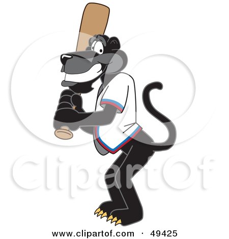 Royalty-Free (RF) Clipart Illustration of a Black Jaguar Mascot Character Playing Baseball by Mascot Junction