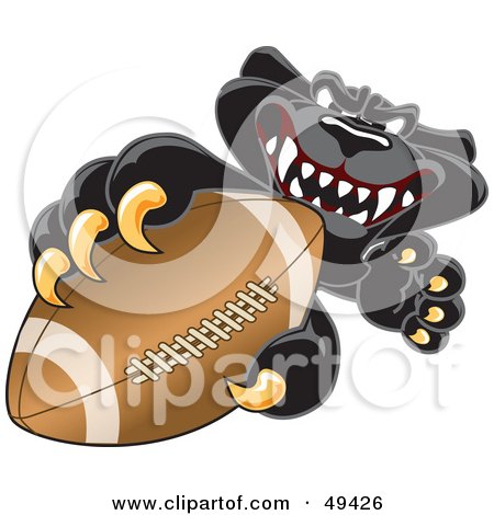Royalty-Free (RF) Clipart Illustration of a Black Jaguar Mascot Character Grabbing a Football by Mascot Junction