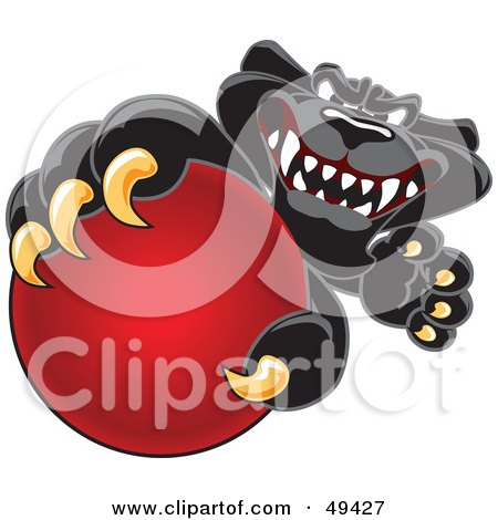 Royalty-Free (RF) Clipart Illustration of a Black Jaguar Mascot Character Grabbing a Red Ball by Mascot Junction
