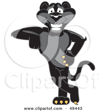 Royalty-Free (RF) Clipart Illustration of a Black Jaguar Mascot Character Leaning by Mascot Junction