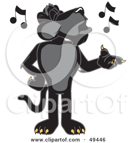 Royalty-Free (RF) Clipart Illustration of a Black Jaguar Mascot Character Singing by Mascot Junction