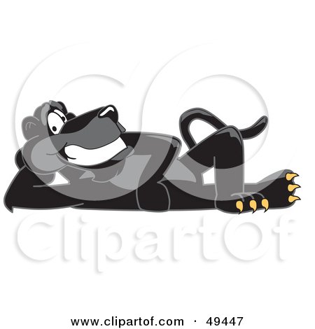 Royalty-Free (RF) Clipart Illustration of a Black Jaguar Mascot Character Reclined by Mascot Junction