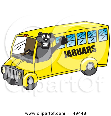 Royalty-Free (RF) Clipart Illustration of a Black Jaguar Mascot Character School Bus Driver by Toons4Biz