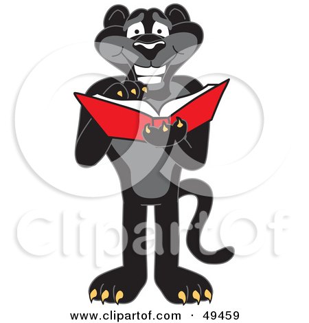 Royalty-Free (RF) Clipart Illustration of a Black Jaguar Mascot Character Reading by Mascot Junction