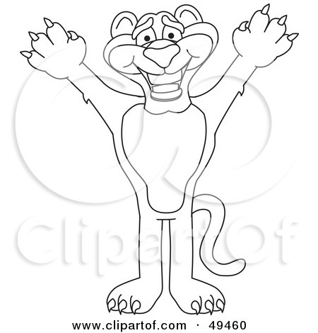 Royalty-Free (RF) Clipart Illustration of an Outline Of A Panther Character Mascot Reaching Up by Mascot Junction