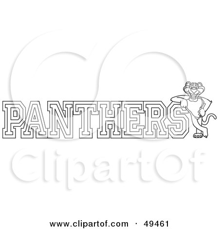 Royalty-Free (RF) Clipart Illustration of an Outline Of A Panther Character Mascot With PANTHERS Text by Mascot Junction