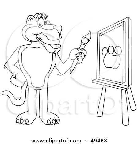 Royalty-Free (RF) Clipart Illustration of an Outline Of A Panther Character Mascot Painting by Mascot Junction