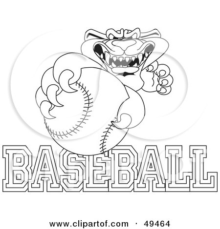 Royalty-Free (RF) Clipart Illustration of an Outline Of A Panther Character Mascot With Baseball Text by Mascot Junction