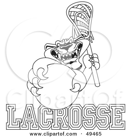 Royalty-Free (RF) Clipart Illustration of an Outline Of A Panther Character Mascot With Lacrosse Text by Mascot Junction