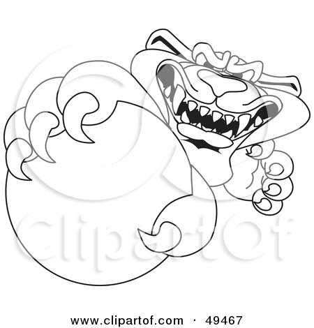 Royalty-Free (RF) Clipart Illustration of an Outline Of A Panther Character Mascot Grabbing a Ball by Toons4Biz