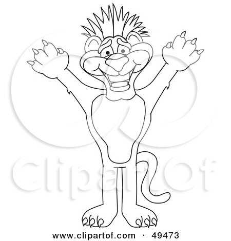Royalty-Free (RF) Clipart Illustration of an Outline Of A Panther Character Mascot With Funky Hair by Mascot Junction