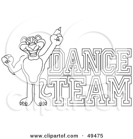 Royalty-Free (RF) Clipart Illustration of an Outline Of A Panther Character Mascot With Dance Team Text by Mascot Junction