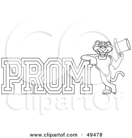 Royalty-Free (RF) Clipart Illustration of an Outline Of A Panther Character Mascot With Prom Text by Mascot Junction