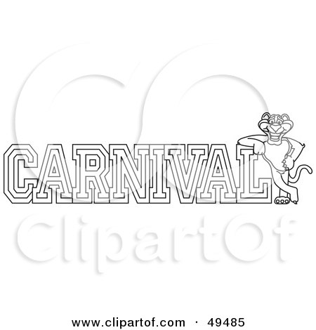 Royalty-Free (RF) Clipart Illustration of an Outline Of A Panther Character Mascot With Carnival Text by Mascot Junction