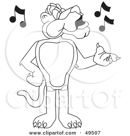 Royalty-Free (RF) Clipart Illustration of an Outline Of A Panther Character Mascot Singing by Mascot Junction