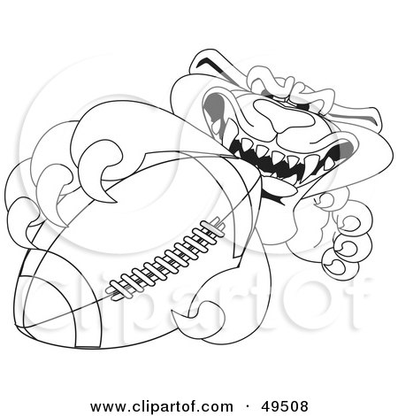 Royalty-Free (RF) Clipart Illustration of an Outline Of A Panther Character Mascot Grabbing a Football by Mascot Junction