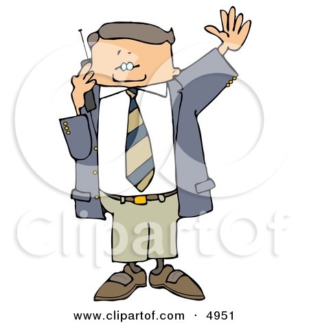 Business Man Talking On a Cellphone and Waving at Someone Clipart by djart