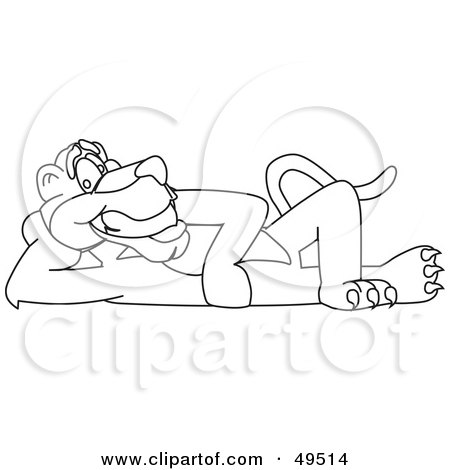 Royalty-Free (RF) Clipart Illustration of an Outline Of A Panther Character Mascot Reclined by Mascot Junction
