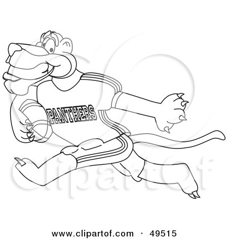 Royalty-Free (RF) Clipart Illustration of an Outline Of A Panther Character Mascot Playing American Football by Mascot Junction