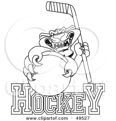Royalty-Free (RF) Clipart Illustration of an Outline Of A Panther Character Mascot With Hockey Text by Mascot Junction