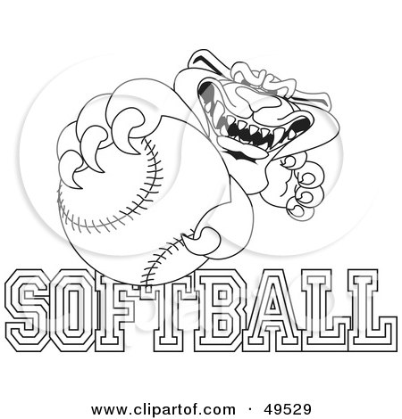 Royalty-Free (RF) Clipart Illustration of an Outline Of A Panther Character Mascot With Softball Text by Mascot Junction