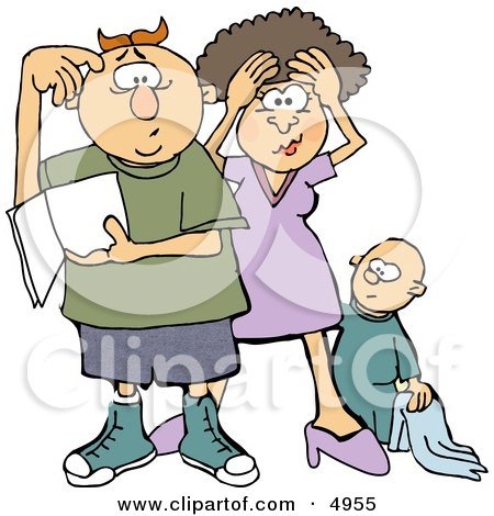 New Mom and Dad Trying to Figure Out How to Raise a Baby Boy Clipart by djart
