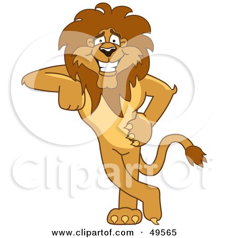 Royalty-Free (RF) Clipart Illustration of a Lion Character Mascot Leaning by Mascot Junction