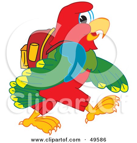 Royalty-Free (RF) Clipart Illustration of a Macaw Parrot Character Mascot Walking to School by Mascot Junction