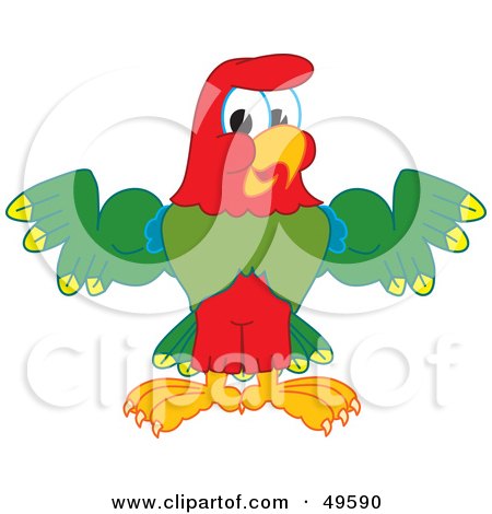 Royalty-Free (RF) Clipart Illustration of a Macaw Parrot Character Mascot Flexing by Mascot Junction