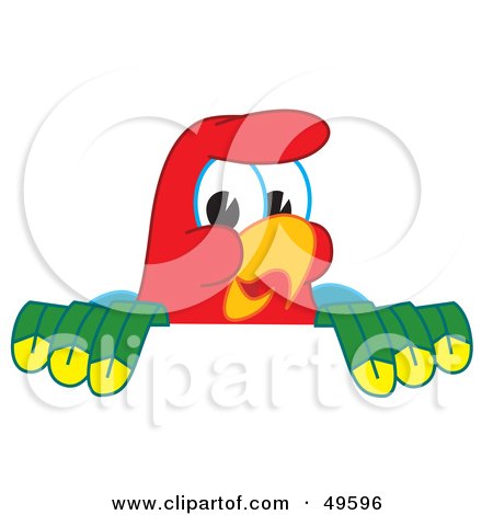 Royalty-Free (RF) Clipart Illustration of a Macaw Parrot Character Mascot Looking Over a Surface by Mascot Junction