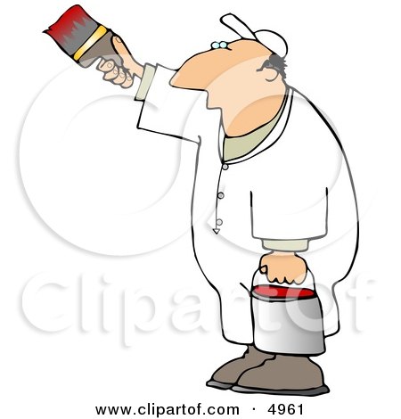 Man Painting a Vertical Surface with Red Paint Clipart by djart