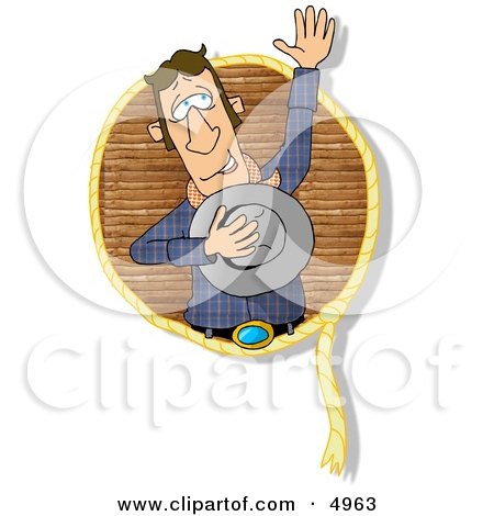 Happy Lariat Cowboy Waving His Hand to the Crowd Clipart by djart