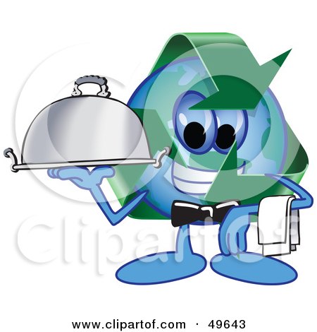 Royalty-Free (RF) Clipart Illustration of a Recycle Character Mascot Serving a Platter by Mascot Junction