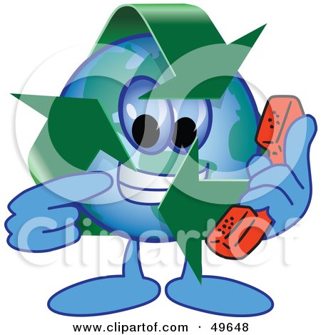 Royalty-Free (RF) Clipart Illustration of a Recycle Character Mascot Holding a Phone by Mascot Junction