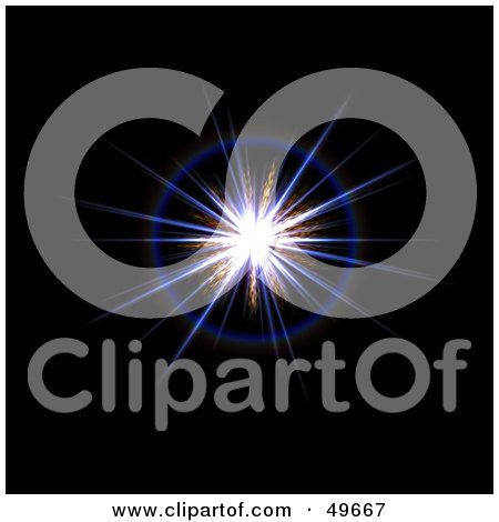 Royalty-Free (RF) Clipart Illustration of a Bright Bursting Blue Solar Flare on Black by Arena Creative