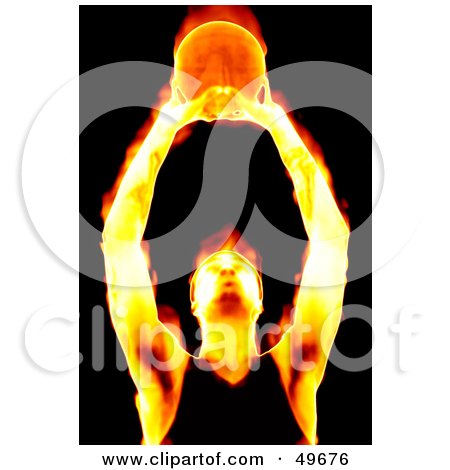 Royalty-Free (RF) Clipart Illustration of a Fiery Man Reaching Up For A Basketball by Arena Creative