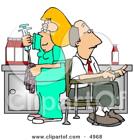Nurse Cleaning Needle After Drawing Blood Samples from Male Patient Clipart by djart
