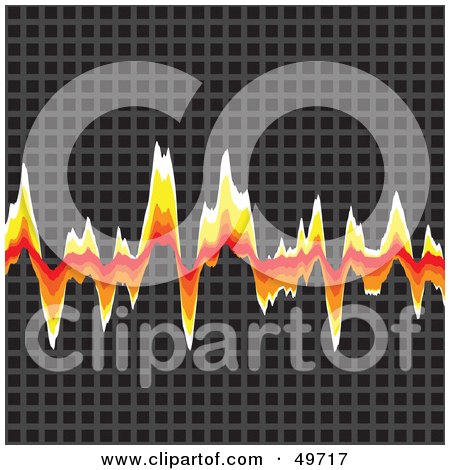 Royalty-Free (RF) Clipart Illustration of a Fiery Audio Wave Graph On Gray Grids by Arena Creative