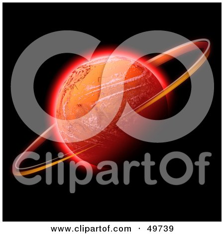 Royalty-Free (RF) Clipart Illustration of a Ring Rotating Around a Red Planet on Black by Arena Creative