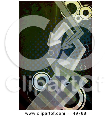 Royalty-Free (RF) Clipart Illustration of a Dark Halftone Arrow Background With Circles by Arena Creative
