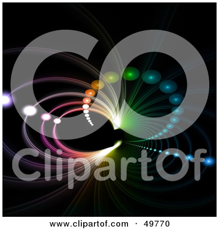 Royalty-Free (RF) Clipart Illustration of a Rainbow Fractal Tunnel With Orbs On Black by Arena Creative