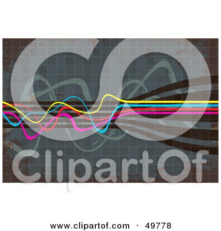 Royalty-Free (RF) Clipart Illustration of CMYK Cables Squiggling Over A Tiled Background by Arena Creative