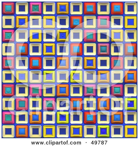 Royalty-Free (RF) Clipart Illustration of a Funky Background Of Colorful Squares On Blue by Arena Creative