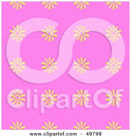 Royalty-Free (RF) Clipart Illustration of a Yellow Daisy Flower Pattern Background On Pink by Arena Creative