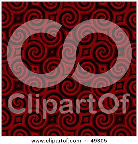 Royalty-Free (RF) Clipart Illustration of a Deep Red Retro Spiral Background Pattern by Arena Creative
