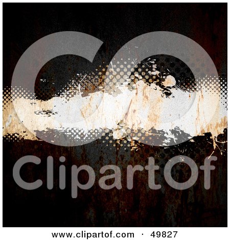 Royalty-Free (RF) Clipart Illustration of a Halftone And White Text Box Over A Dark Rusted Surface by Arena Creative