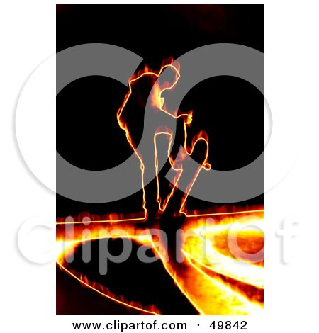 Royalty-Free (RF) Clipart Illustration of a Fiery Skateboarder on Black by Arena Creative
