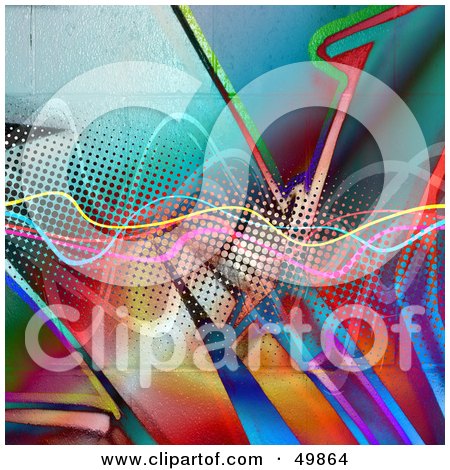 Royalty-Free (RF) Clipart Illustration of a Funky Halftone Background With Graffiti And Squiggly Lines by Arena Creative