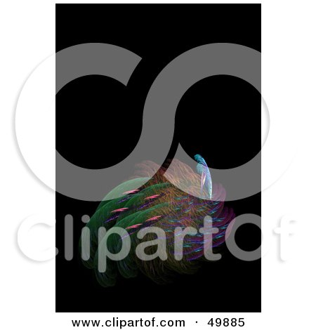Royalty-Free (RF) Clipart Illustration of a Colorful Peacock Feather Fractal on Black by Arena Creative